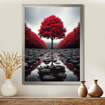 Red And Grey Forest Serenity - Forest Wall Art