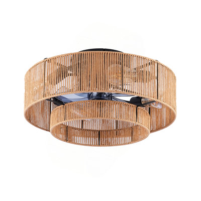 Ventilateur de plafond encastré en cage 20 po à deux niveaux avec ensemble de lumières (ampoules non incluses), avec télécommande, ventilateur de plafond à 6 vitesses à courant continu pour la chambre à coucher.