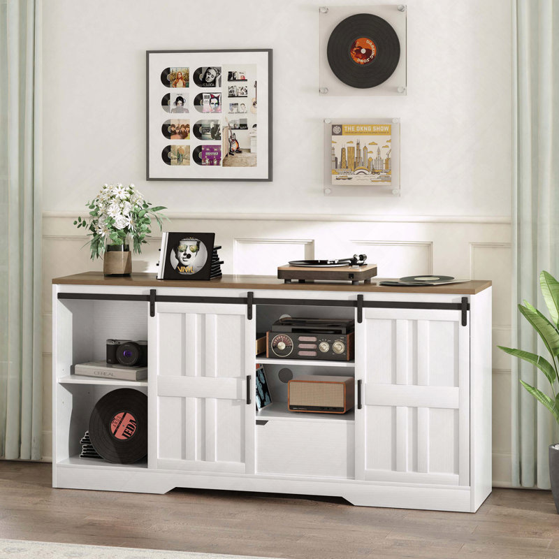 TV Stand Sliding Barn Doors Sturdy Scratch Resistant, White