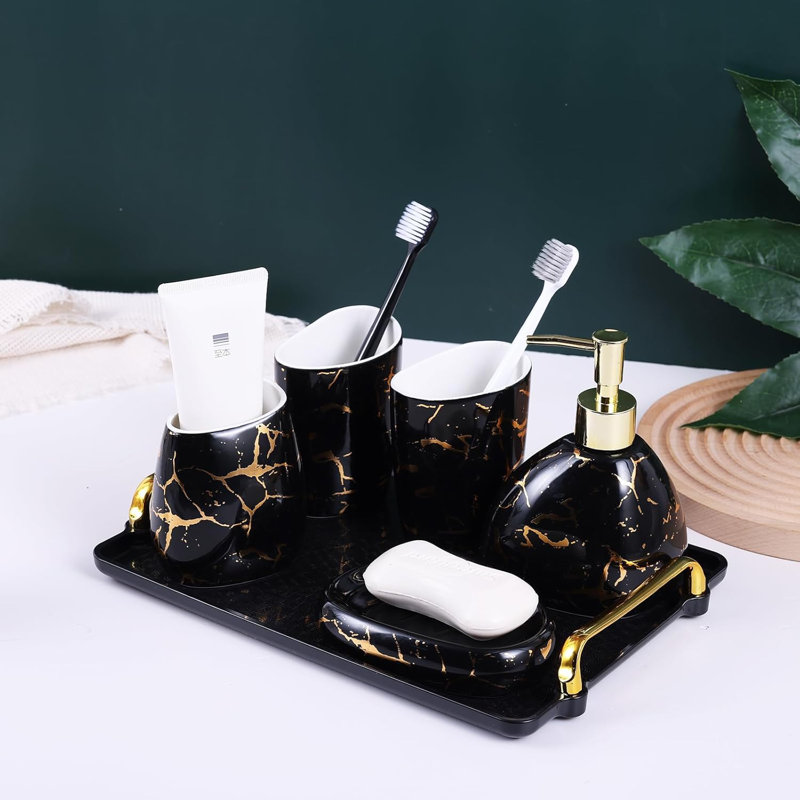 Black bathroom accessory set