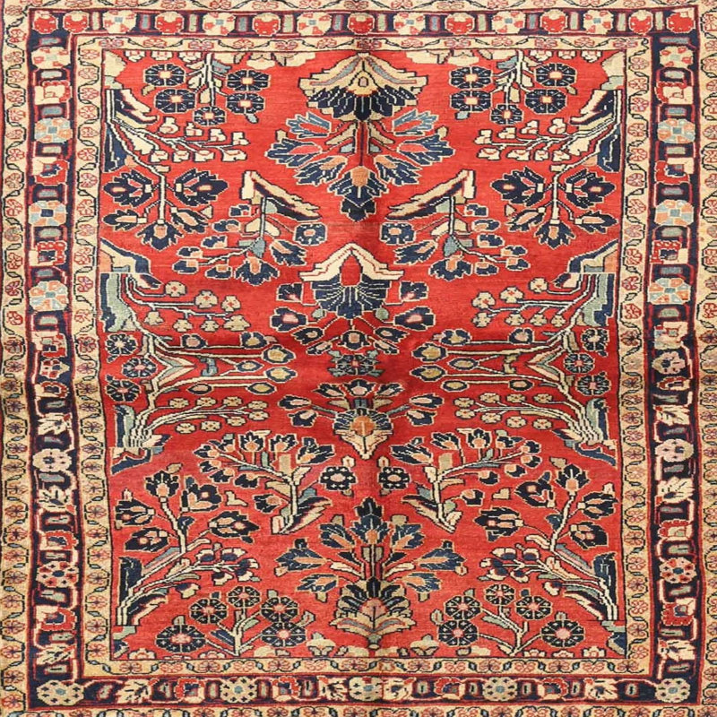 Tapis rouge/brun/beige traditionnel Cay, Carré 4 pi