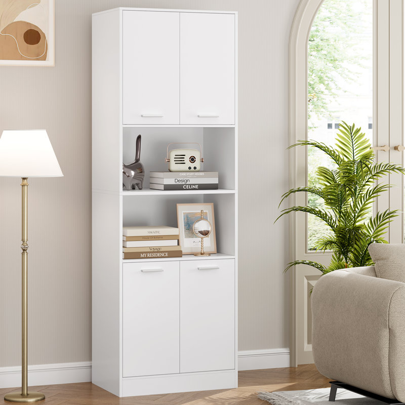 Azarias 71" H x 23.6" W Standard Bookcase with 4 Doors and Adjustable Shelves, White