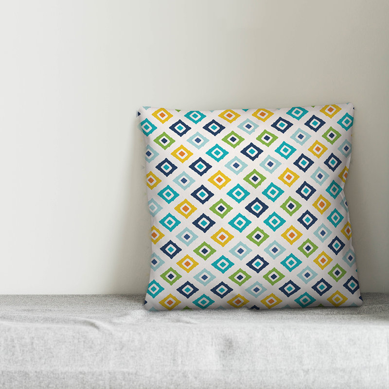  Diamonds Indoor/Outdoor Throw Pillow, Polyester/Polyfill, 20" x 20", Lemon/Blue/Teal