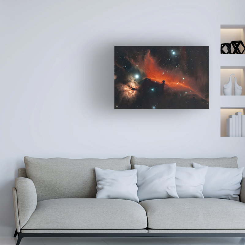 «James Zhen», tête de cheval et nébuleuse de la flamme, art sur toile, H 12 po x l 19 po x P 2 po