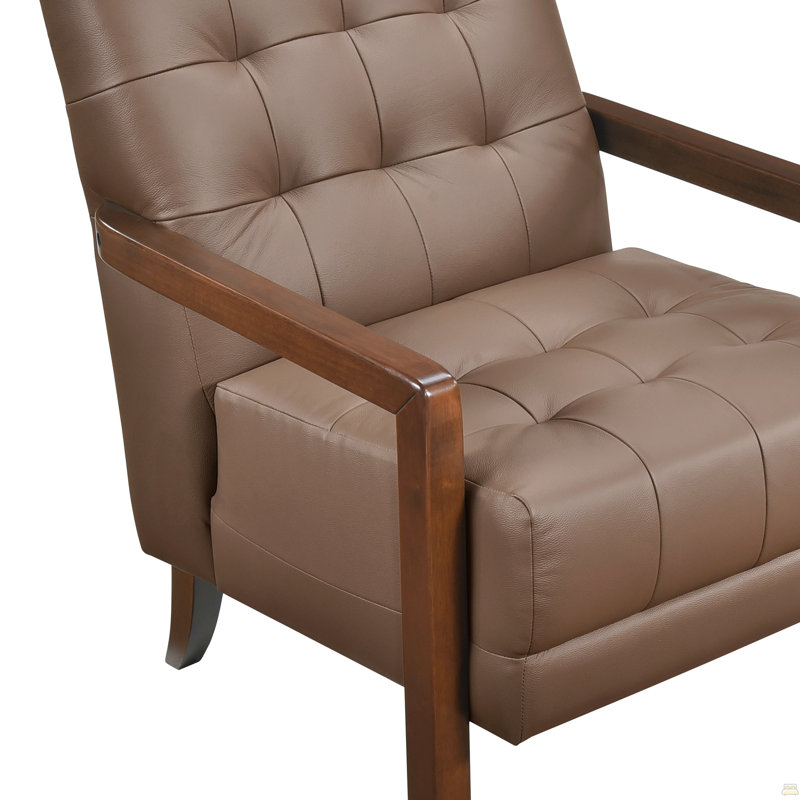 Chaise d'appoint de style moderne en cuir brun rembourré capitonné avec finition noyer, meubles en bois 1pc, Brun