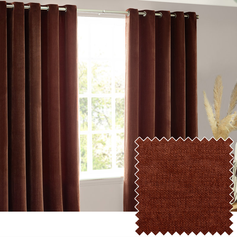 Heavy Chenille Room Darkening Eyelet Curtains, Nutmeg, 117cm Width x 183cm Drop
