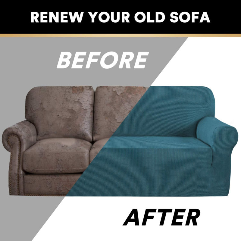 Sofa Slipcover, Teal Polyester/Polyester Blend, 2" H x 11" W x 14" D