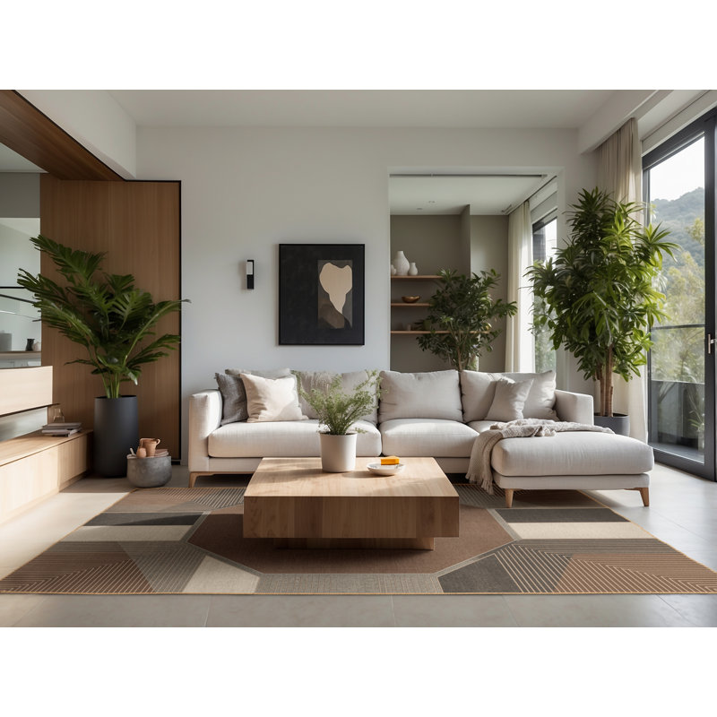 Soft Plush Eakes Classic Geometric Shapes Area Rug in Brown – LightBrown Binding, 5x8