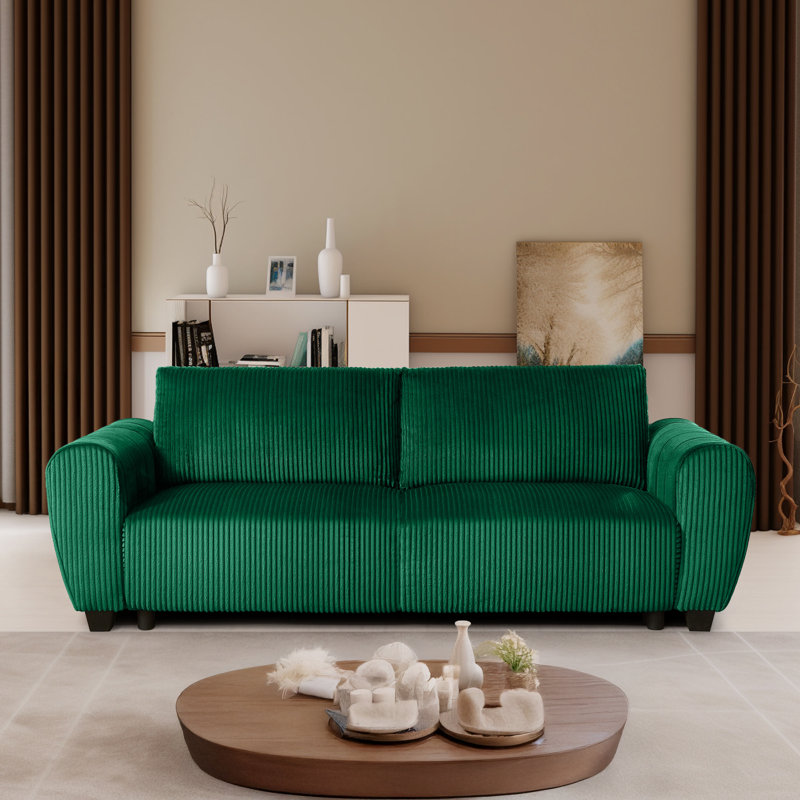 Elegant Corduroy 3-Seater Convertible Sleeper Sofa With Hidden Storage – A Versatile Addition To Your Home Decor, Green