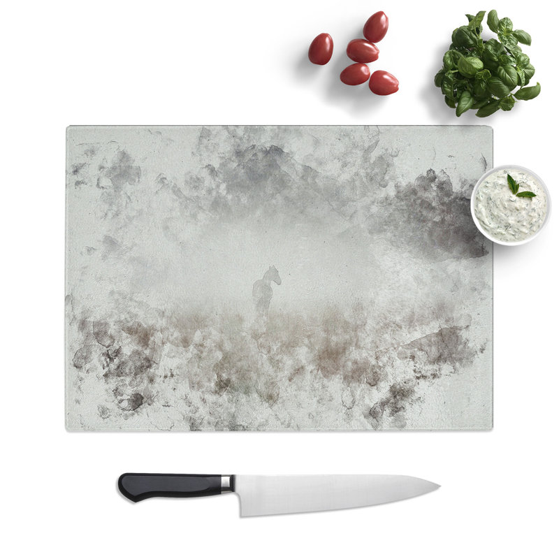 Horse in the Mist Watercolour Chopping Board, 0.4cm H x 28.5cm W x 39cm L