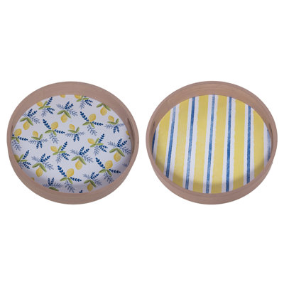 Wood Serving Tray Citrus, Blue, Wood, Set of 2, Table, Kitchen, Spring, Tabletop
