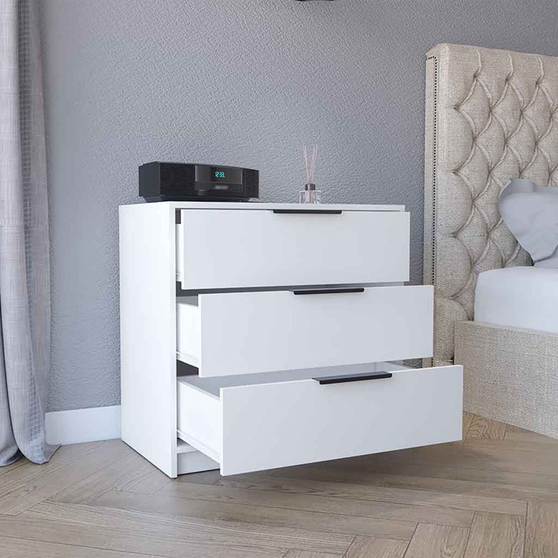 Commode 3 tiroirs, plateau supérieur, Blanc