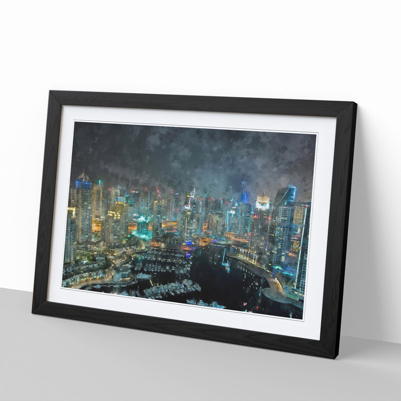 Dubai Skyline Vol.3 - Picture Frame Painting, 36cm H x 48cm W x 2cm D, Black Framed