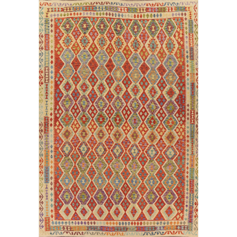 Tapis géométrique réversible en laine 10 x 13