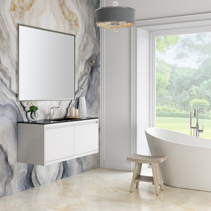 Mantova 47.25'' W Single Vanity, Charcoal Black, Glossy White