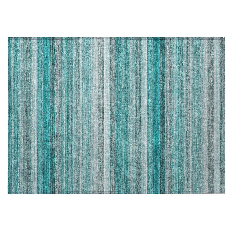 2' X 3' Teal Striped Washable Non Skid Indoor Outdoor Area Rug