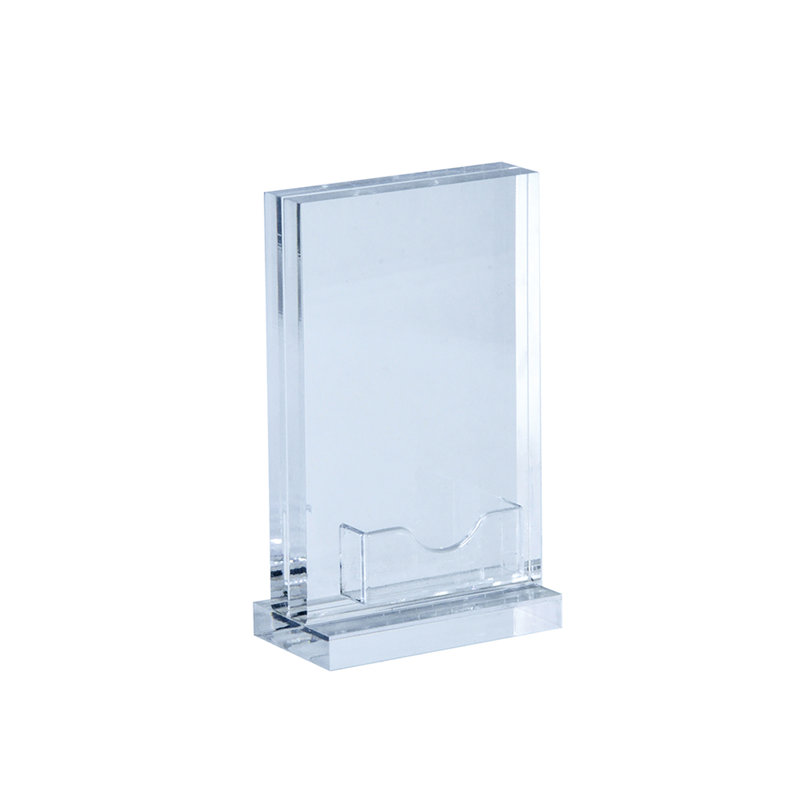 Clear Vertical Acrylic Block Sign Holder with Card Compartment