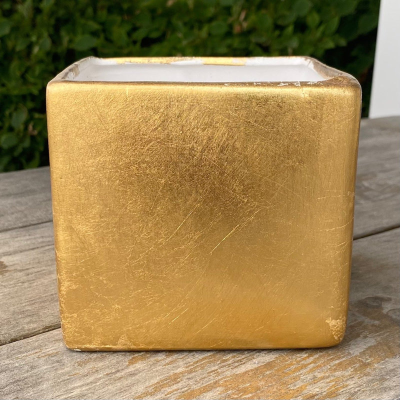Glazed Square Planter, Gold