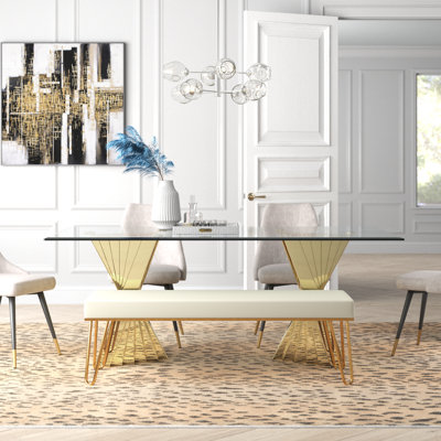 Ammerman Glass Top Metal Base Dining Table