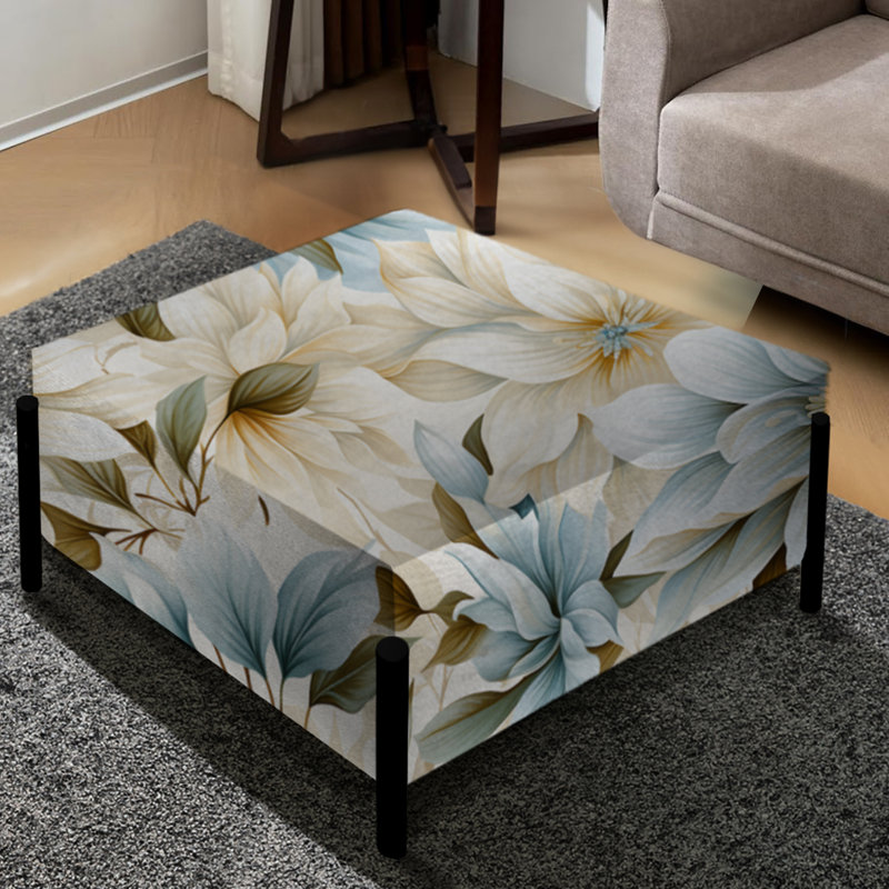 Grand repose-pieds carré blanc à motif floral bohème Mandalas Chrysanthemum IV