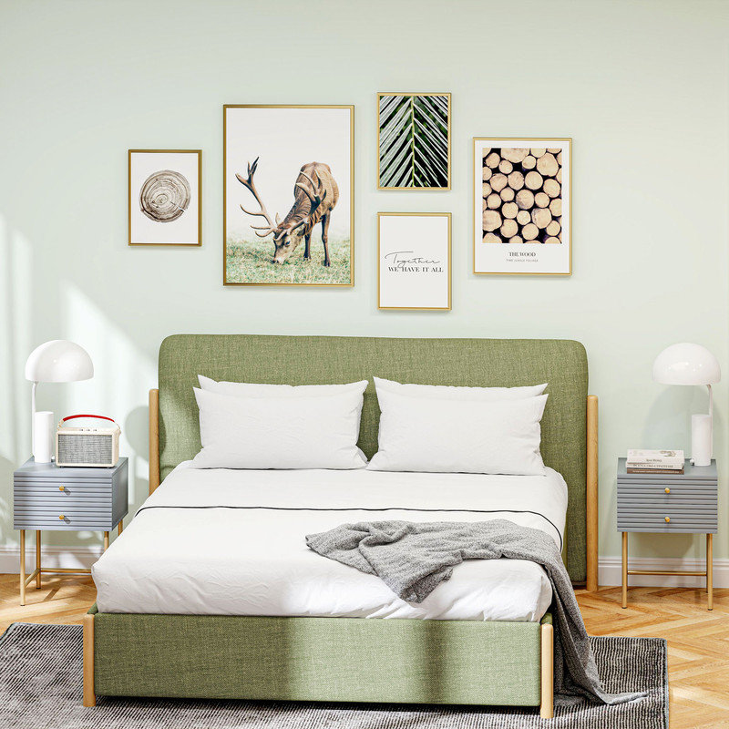 Set of Two Elegant Bedside Tables, Grey & Gold-Tone Modern Nightstand Set