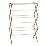 Bamboo Folding Clothes Drying Rack, Upscale Laundry Rack with 11 Coated Dowels, Environmentally Friendly, Stable Frame, Shelf for Drying Flat