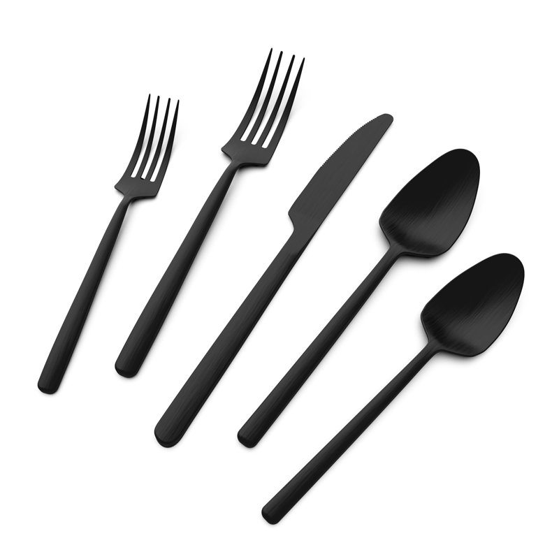 Ensemble de couverts en acier inoxydable 20 pièces, forgé avec des couteaux dentelés pour faciliter la coupe, lavable au lave-vaisselle