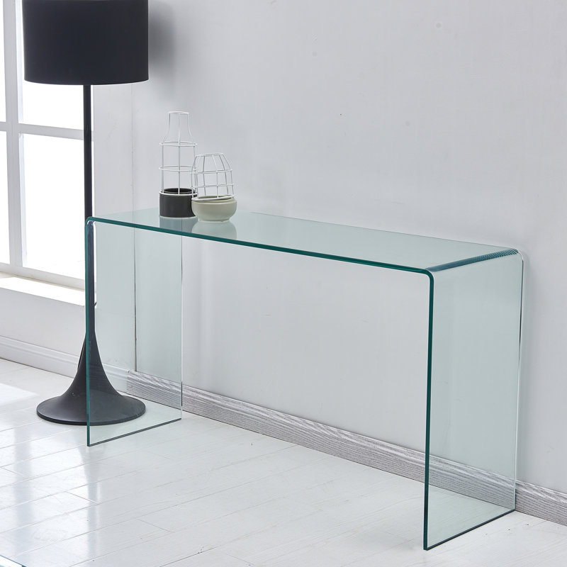 Console en verre, table d'appoint avec bords arrondis, console pour l'intérieur