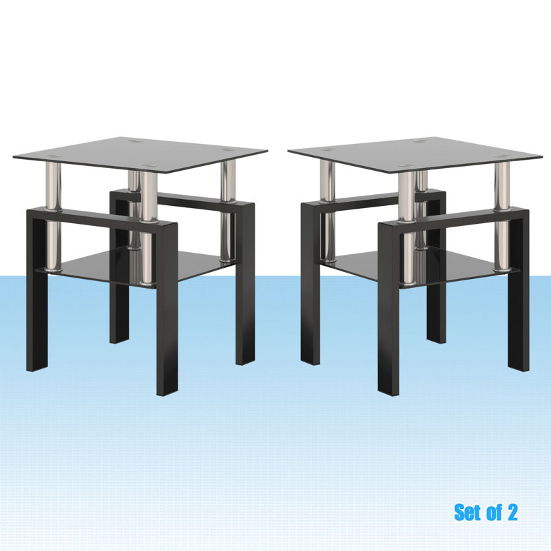 Ensemble de tables de bout en verre de 20,5 po de hauteur Euphrasie, Noir, Noir