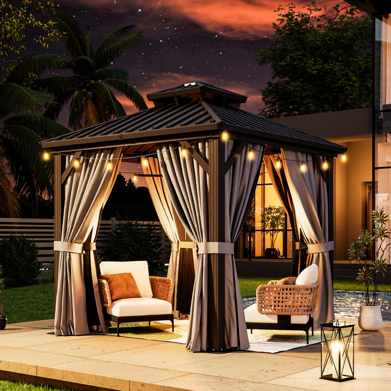Aluminum Permanent Patio Gazebo with Double Roof, 8 Ft. W x 8 Ft. D