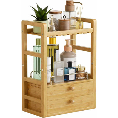 Bamboo Bathroom Counter Organizer, 2-Tier Makeup Organizer with 2 Drawers