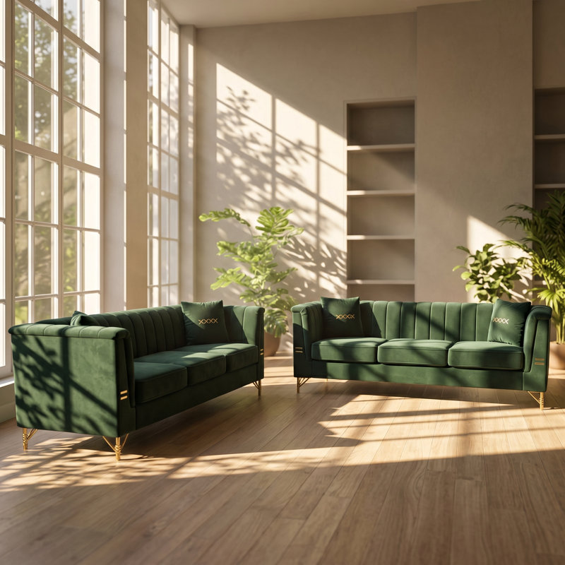 FX-P83.46" W x 30.51" D x 31.9" H Velvet Chesterfield 3-Seater Living Room Sofa Set