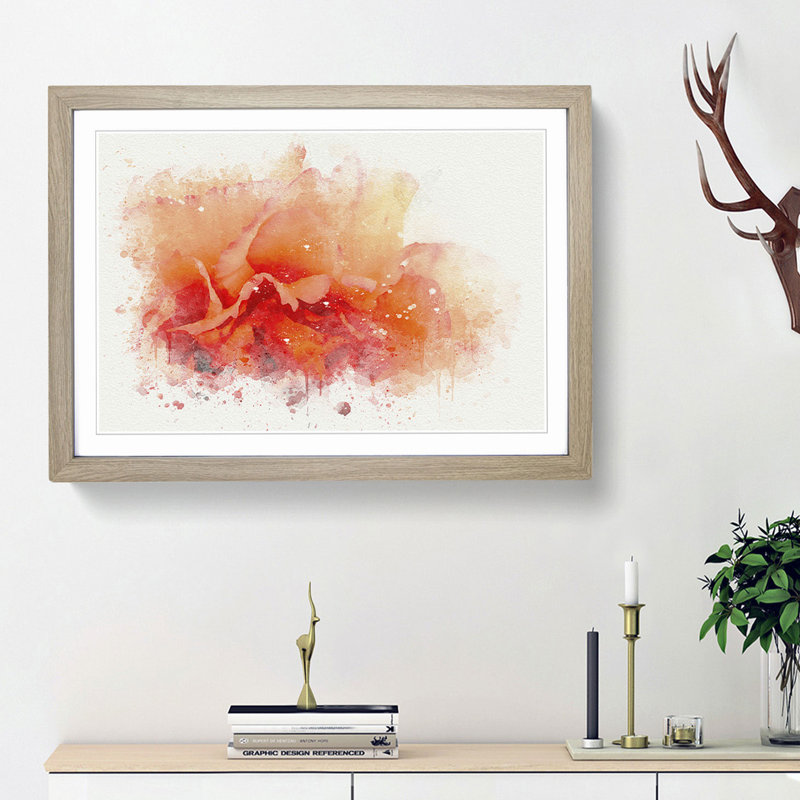 Orange Carnation Flower in Abstract - Picture Frame Graphic Art Print, Oak Framed, 36cm H x 48cm W x 2cm D