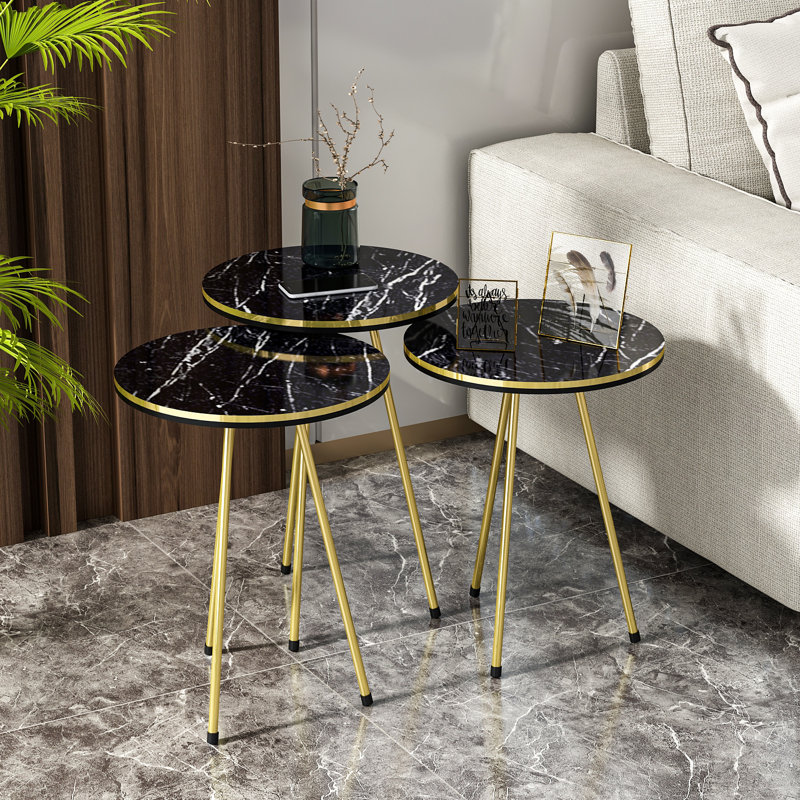 Guidi Side Table Set, Gold, Black/Gold/Black