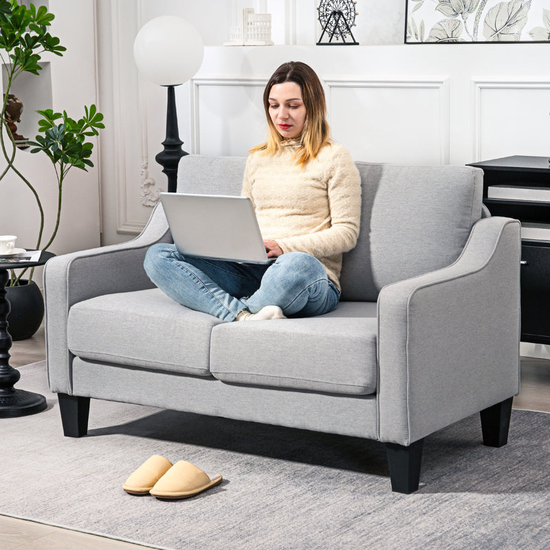 Causeuse, canapé en lin avec ressorts ensachés, gris clair