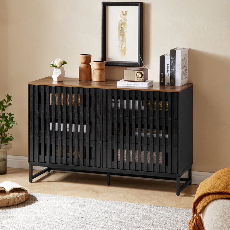 Commode double 6 tiroirs avec grille rayée