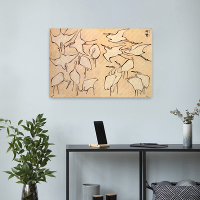 Cranes Classic Traditional Vintage Bird Coastal Wildlife Wall Art Print by Katsushika Hokusai - 1 Piece Wrapped Canvas Wall Art