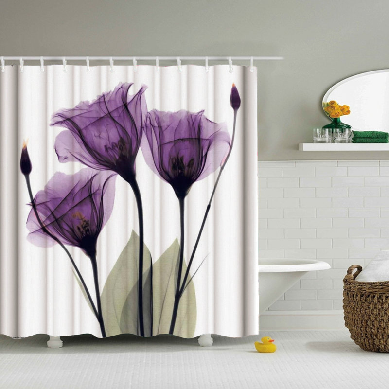 Floral Shower Curtain with Hooks Included
