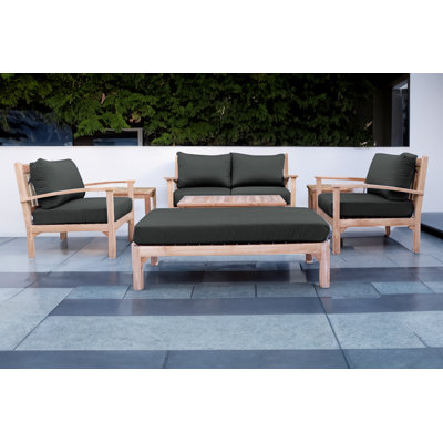 Huntington 7 Piece Teak Loveseat Seating Group with Sunbrella Cushions