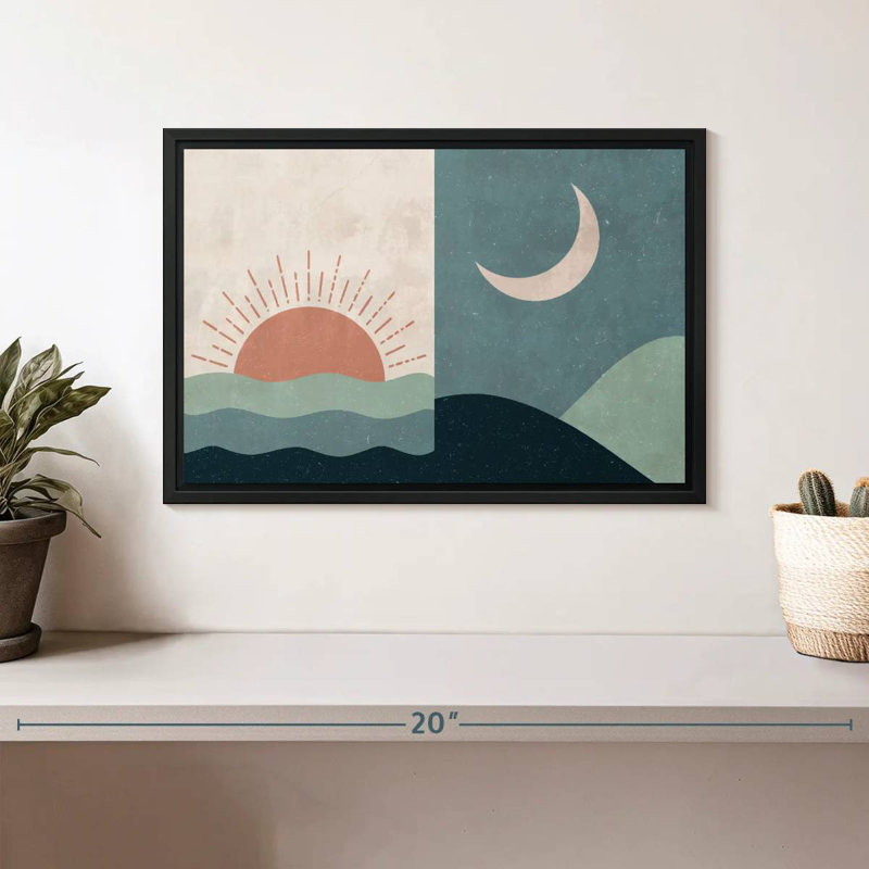 Boho lever et coucher de soleil II, Cadre flottant noir, 13 po x 9 po