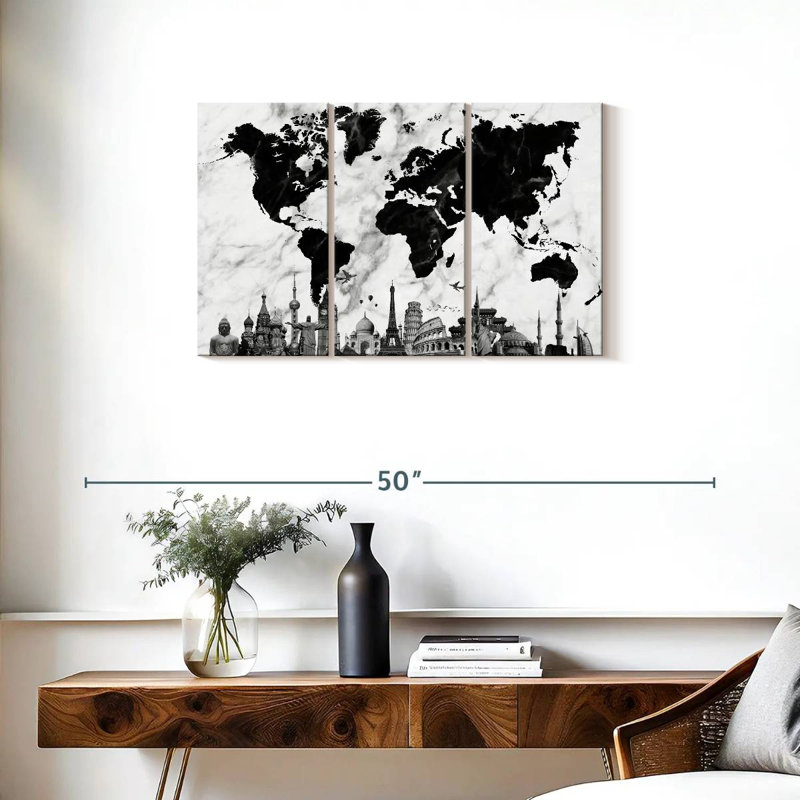Marble World Map, reproduction d'art sur toile, H 20 po x l 33 po x 1,25 po
