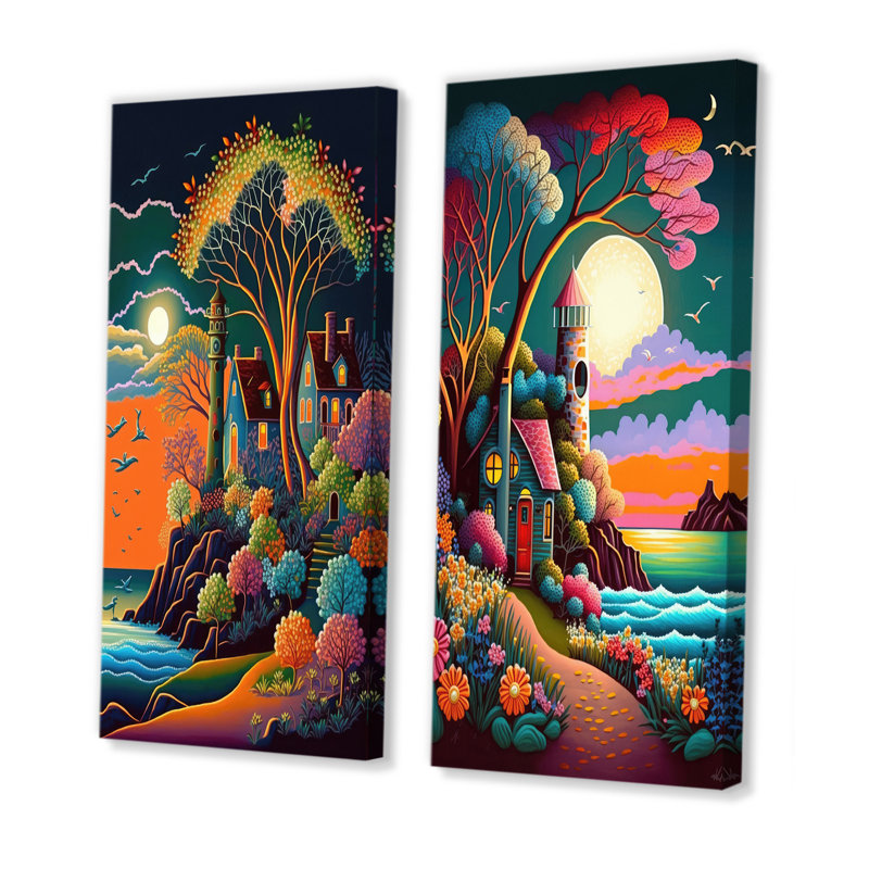 «Pleine lune dans un style moderne de vecteurs» - 2 pièces, Toile tendue, H 20 po x l 24 po