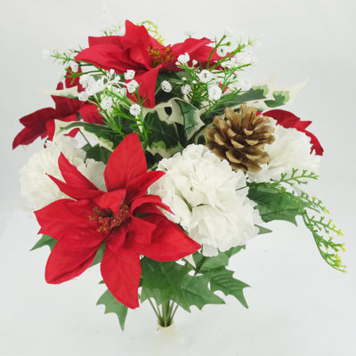 14 tiges de bouquet de poinsettia artificiel, fausses fleurs de Noël, œillet de poinsettia en faux velours
