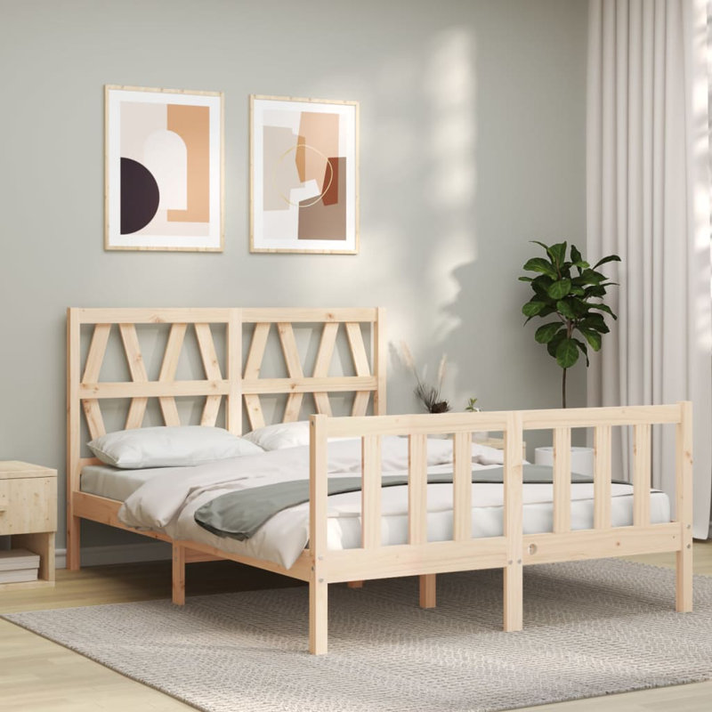 Bed Frame with Headboard, Natural, European Double (140 x 200cm)