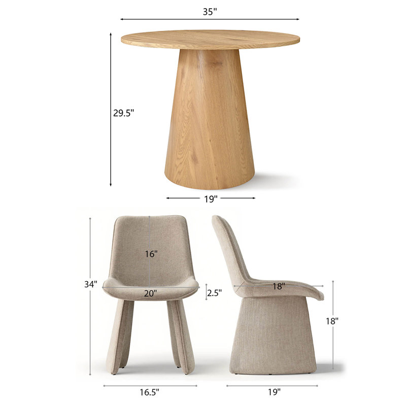 Ensemble de table de salle à manger 3 pièces pour 2 personnes avec chaises rembourrées Blanchard, Khaki