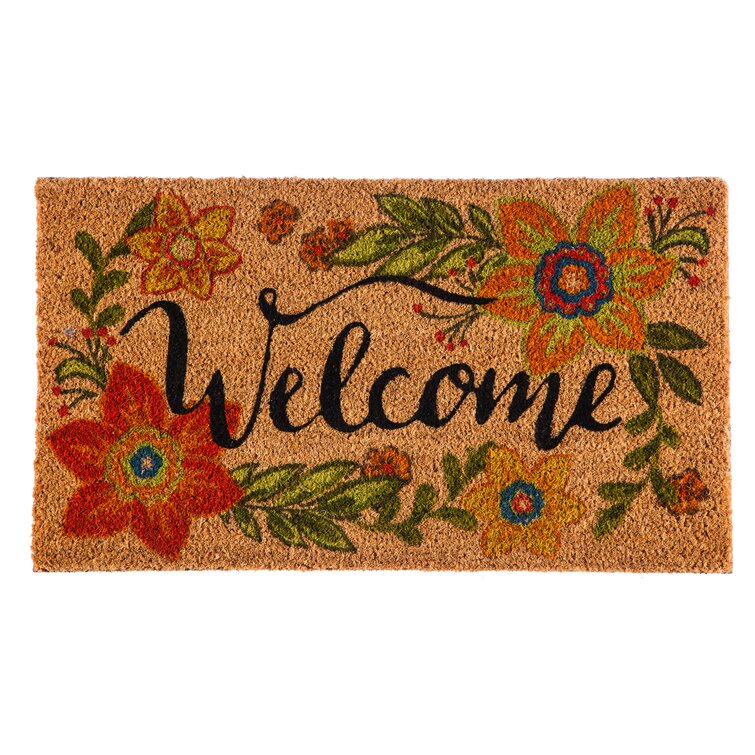 Lark Manor Harare Non-Slip Floral Outdoor Welcome Coir Doormat & Reviews