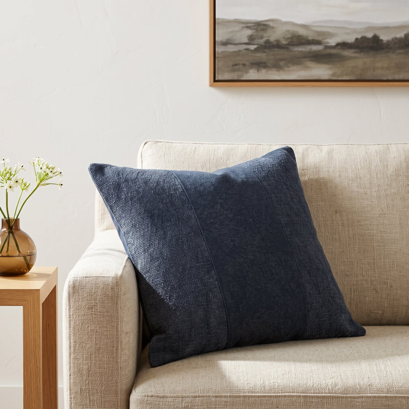 Dunbar Striped Cotton Pillow Cover, 20" x 20", Navy