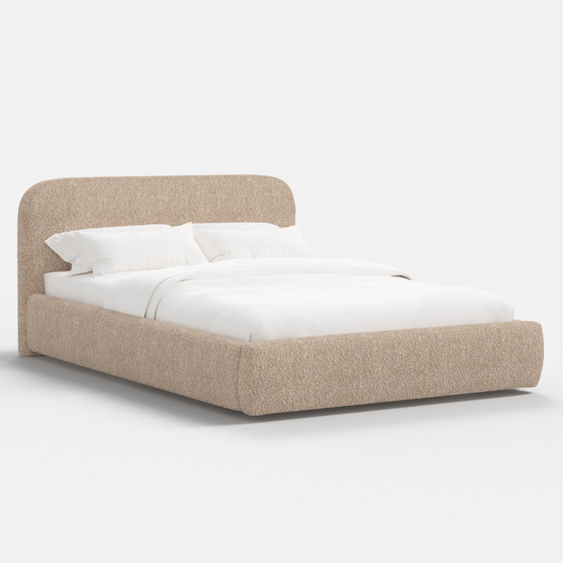 Lit plateforme Daphne, Grand, Tissu bouclé chameau moelleux