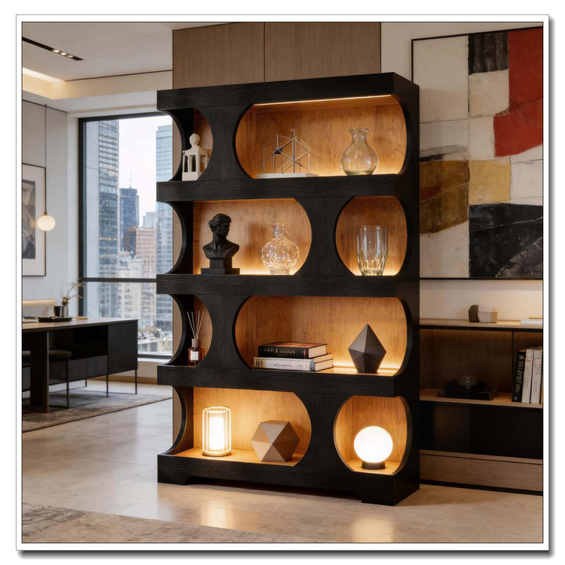 Bibliothèque de rangement en forme de S, Noir et brun
