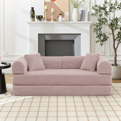 63" Corduroy Sleeper Sofa Modular Sofa Bed Compression Foam Couch Bed With 2 Pillows - No Assembly Required